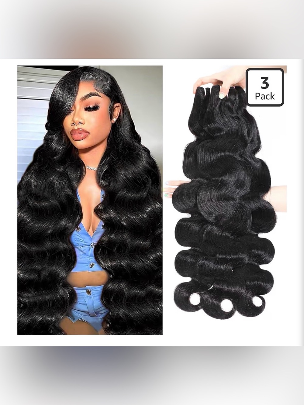 20” 22” 24” Premium Body Wave Human Hair Weft Extensions Nat Black #037